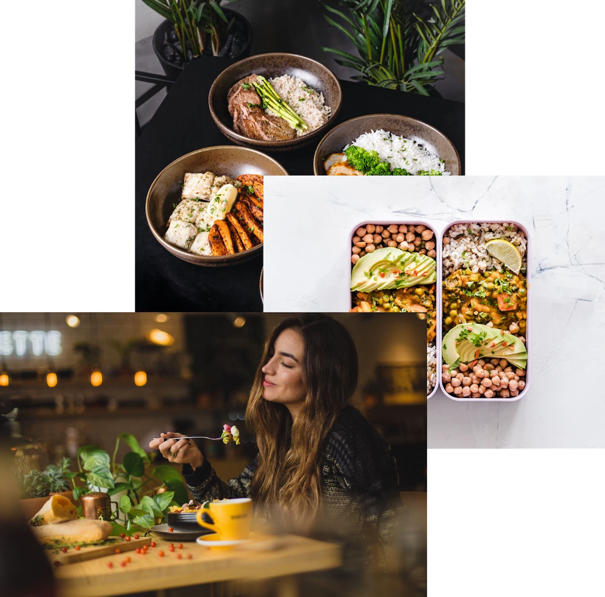 Women enjoying food, meals in stroage container and food bowls on atable